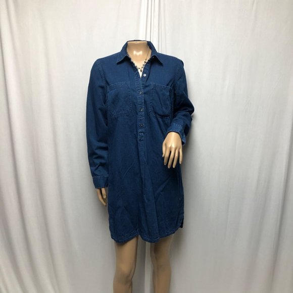 Old Navy Dresses & Skirts - Old Navy Shirt Dress Womens Medium Blue Chambray Partial Button Long Sleeve